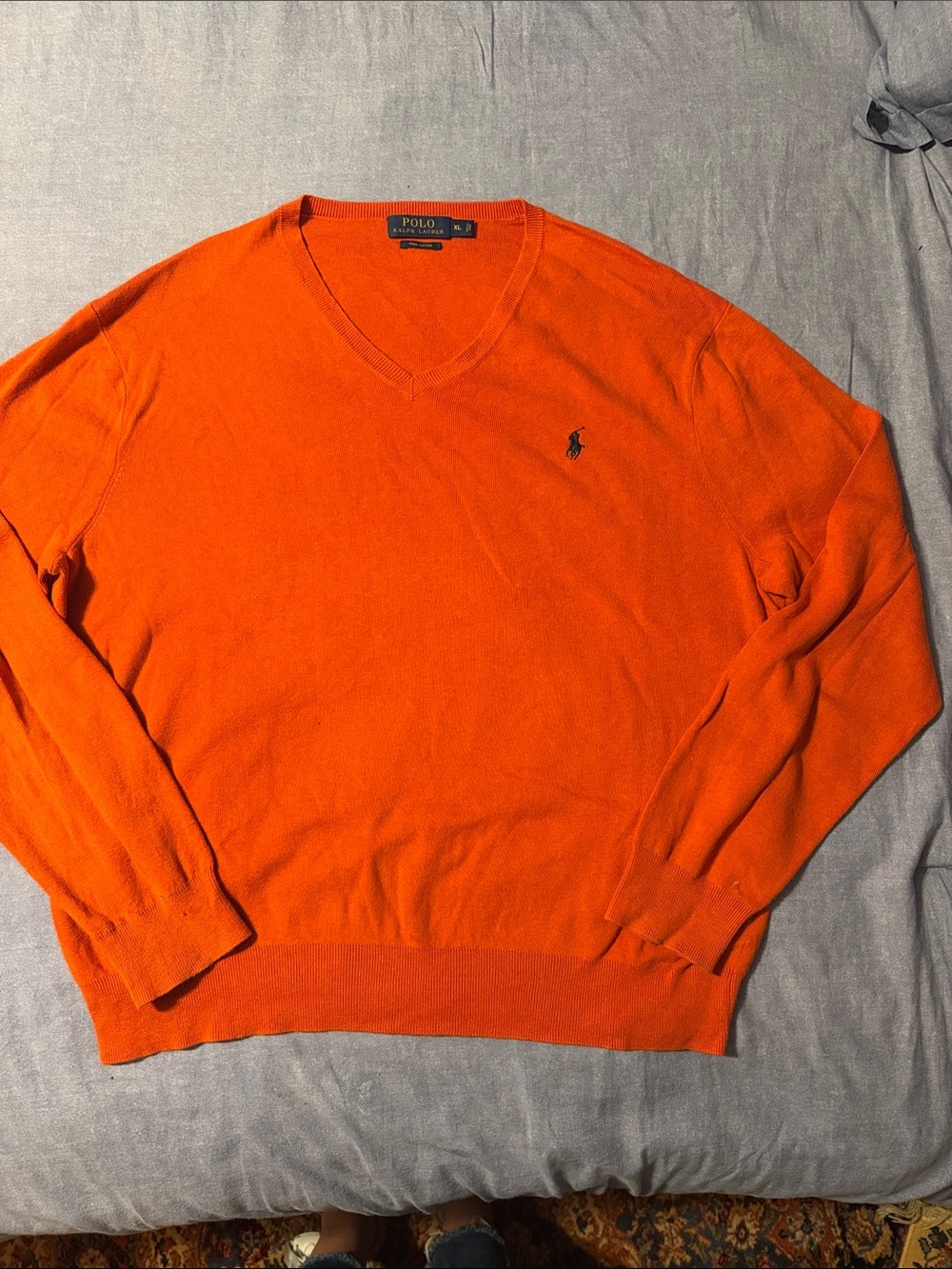 Polo by Ralph Lauren V-Neck Sweater in Orange Sz. XL